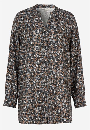 Cellbes of Sweden - Vævet tunika med knapper i sort/nougat/blomstret til damer i størrelse 38/40