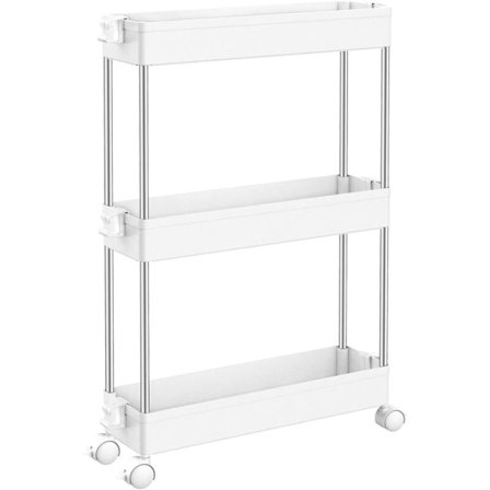 3-kerroksinen keittiövaunu, kapea hylly pyörillä, tilaa säästävä kylpyhuonehylly ja keittiöteline keittiöön, toimistoon, kylpyhuoneeseen, 40 x 13 x 61