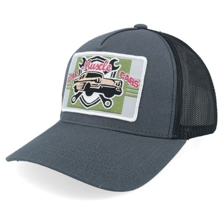 Iconic - Grå trucker Keps - Real Muscle Cars Sign Grey/Black A-frame Trucker @ Hatstore