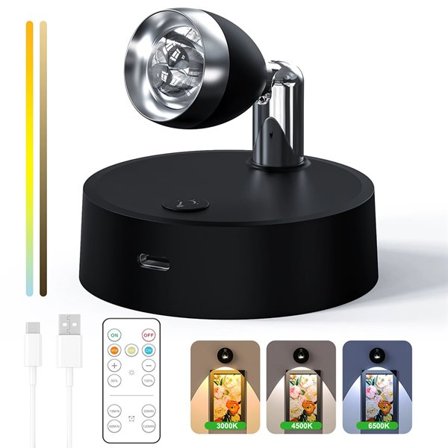 Genopladelig LED-spotlight med fjernbetjening - Svart