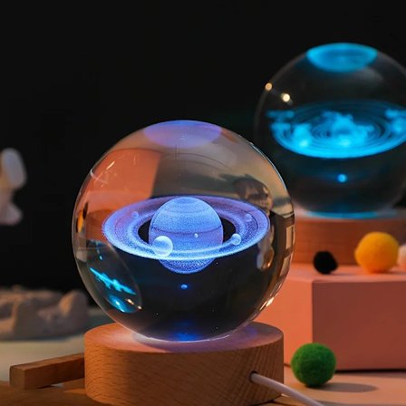 3D krystal lys lampe glødende planetarisk galakse nat lys krystal kugle nat lys sengekant lys hjem indretning