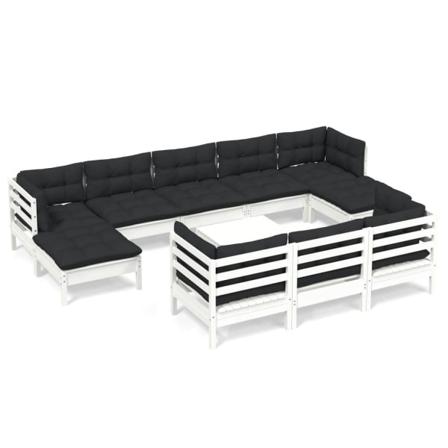 Vidaxl Loungegrupp Med Dynor 11 Delar Vit Massiv Furu Vit