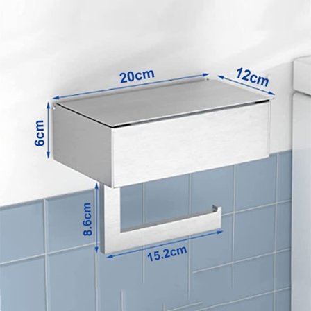 Toiletpapirholder med opbevaringshylde - vægmonteret badeværelse