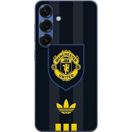 Kompatibel Mobilcover til Samsung Samsung Galaxy S25+ Manchester United Adidas logo skjold fodbold klub plakat Premier League retro gul sort design ku
