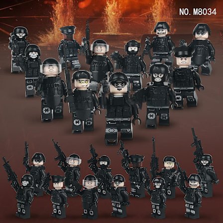 Militærpoliti Byggeklodser Minifigurer Sort Specialpoliti Små Partikler Dukke 12 stk