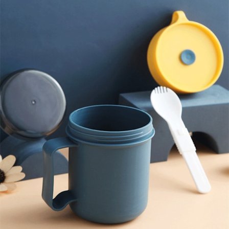 Mueslikopp, 500 ml lekkasjesikker krus med skje og lokk Lunsjboks