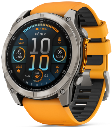 Garmin Fenix 8 51mm AMOLED Sapphire Titanium with Spark Orange Graphite Silicone Band