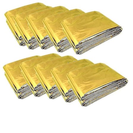 10 stk. Nødtæppe Foldbart Guld 210x160cm Sølv + Guld--