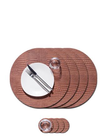 Gift Set Mat Circle Xl Croco 4 Pcs Home Textiles Kitchen Textiles Placemats Rosa LIND DNA