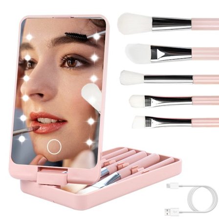 Peili valolla, kannettava meikkipöytäpeili 12 LED-valolla ja 5 kpl siveltimellä 360° säädettävä kosketusnäyttö valaistu pöytäpeili