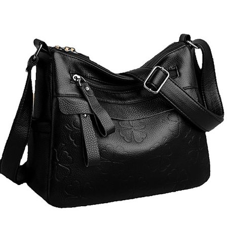 Kuhud og læder dame tote taske stor kapacitet håndtaske retro trykt mønster skuldertaske kvinde crossbody taske ny