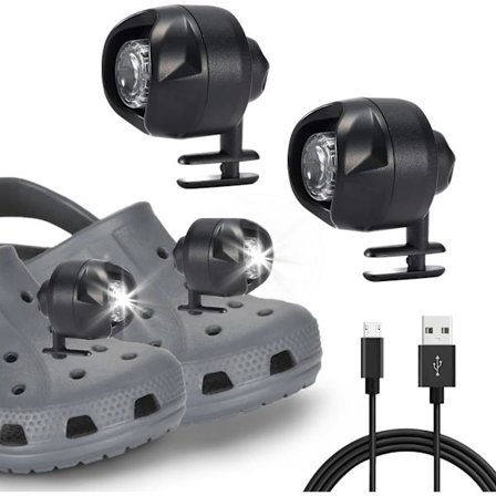 2 st skolyktor, uppladdningsbara strålkastare för Croc-skor och träskor, IPX5 vattentät med 3 ljuslägen