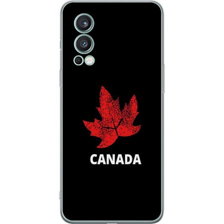 Kompatibelt Mobilskal till OnePlus OnePlus Nord 2 5G Grafisk lönnlövssymbol i rött mot svart bakgrund med tydlig Kanadareferens och minimalistisk d
