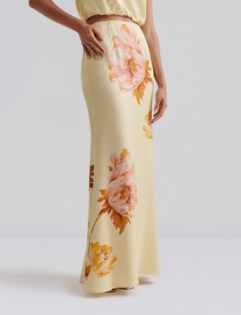Malina Tessa Satin Slip Maxi Skirt - Yellow - L