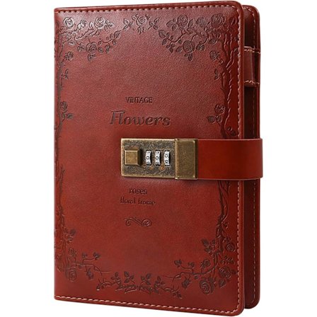 Päiväkirja lukolla, yhdistelmälukko, digitaalisesti lukittava salainen päiväkirja, 224 sivua paksu, uudelleentäytettävä lukollinen päiväkirja, ruskea 