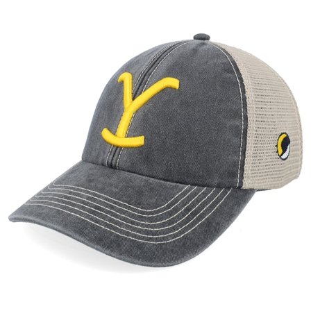 Yellowstone - Grå trucker Caps - Y Washed Black/Stone Trucker @ Hatstore