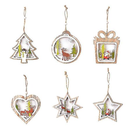 Julgransprydnader i trä (6 st)