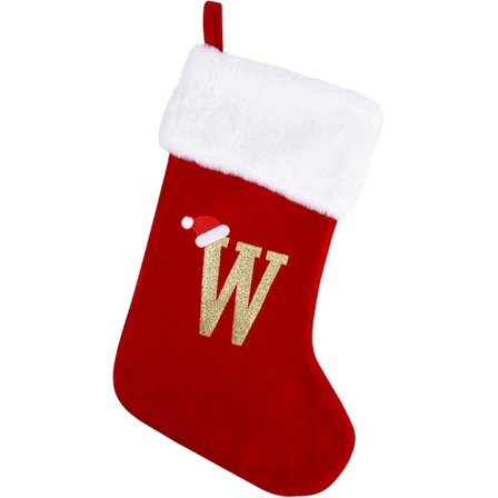 20-tommers julesok med bogstavmønster, stor rød julesok, egnet til juletræ og feriepejsdekorationer (W)