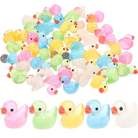 10/50 små gummiande Mini Duck Gløder i mørket Mini Harpiksfigur Miniatyr 10pcs Fluorescent green