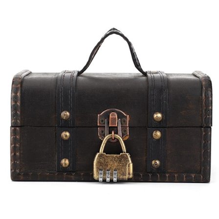 Vintage Wooden Treasure Chest with Lock - Decorative Storage Box for Jewelry & Keepsakes