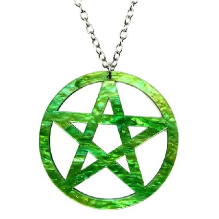 Necklace - Pentagram - Oversize - Acrylic - Green/Marble
