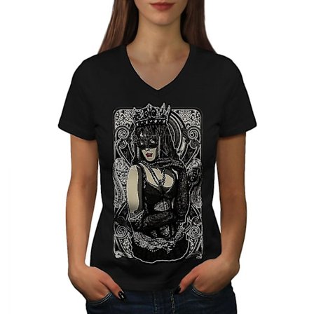 Girl Mask Queen Dam T-shirt med svart v-ringad hals