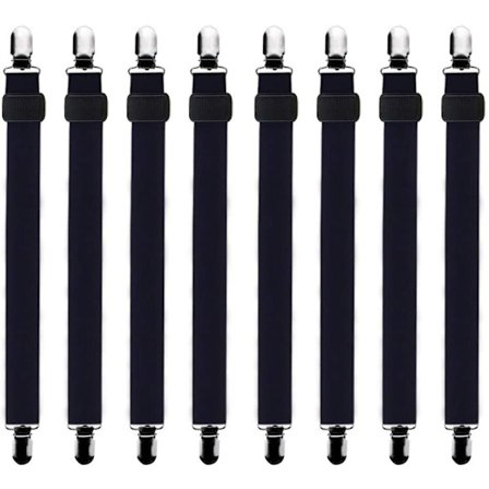 16 stk. - Sorte justerbare sengespændere, justerbar elastik