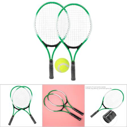 Jernlegering Tennisracket for Barn, Begynnerøvelse med Ball og Bæreveske (Grønn)