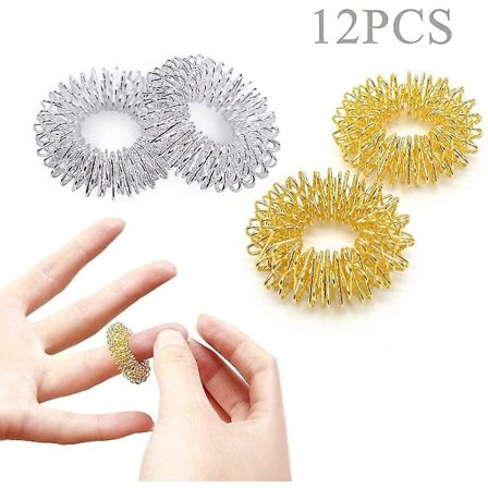 12 st Akupressur-handmassageringar (6 guld + 6 silver)