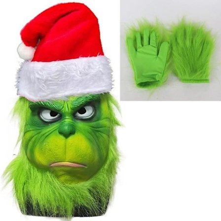 Julmask och handskar Kostym Geek Stole Halloween Cosplay Grinch-mask Grinch-mask