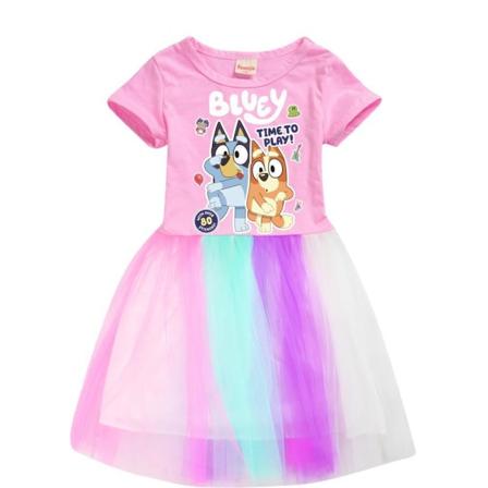 Blueys Printed Kids Girls Dress Casual Princess Party Rainbow Kjol Tutu Klänningar Pink 150cm