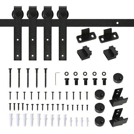 Rootz Skydedørssæt - Skydedørssystem - Løbeskinne - Træskydedørstilbehør - Kulstofstål - Sort - 200 x 0,6 x 18 cm