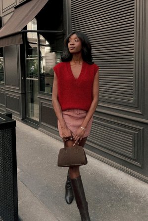 Emmanuelle Koffi x NA-KD Knitted Vest - Strikveste - Burgundy - S (EU 34-36)