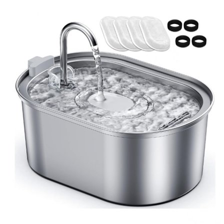 3,2 litran ruostumattomasta teräksestä valmistettu kissan juoma-automaatti, jossa on 4 hiilisuodatinta ja 4 vaihdettavaa vaahtosuodatinta