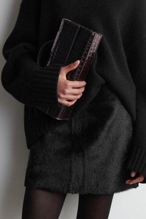 COS Femme Mini-Jupe En Cuir Façon Poulain in Noir