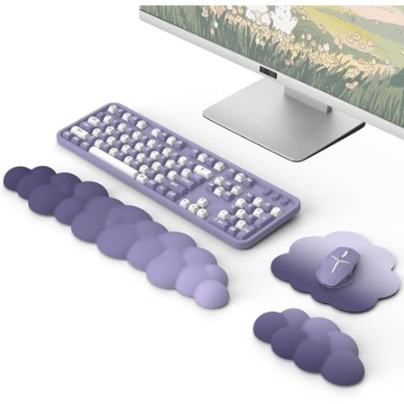 Ergonomisk Cloud Tastatur Håndleddsstøtte med Mus Håndleddsstøtte, Slitesterk Polyester Cloud Armlene Håndleddsbeskytter, Lilla