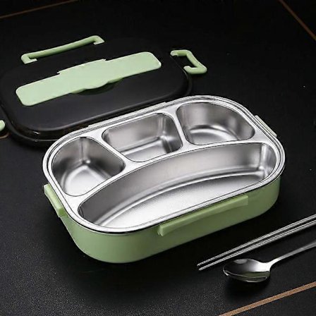 Madkasse 304 rustfrit stål rum bento Madkasse 4 rum til voksne Rustfrit stål Isolering Madkasse med ske og spisepinde (D-