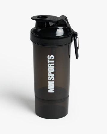 Shaker - 600 ml - Black - MM Sports SmartShake Original 2GO - Med behållare för pulver, Träningstillbehör