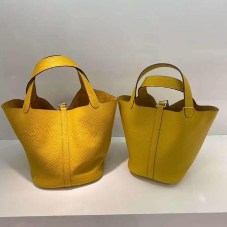 Kvinder Dame Håndtaske Første Lag Koskind Grøntsagskurv Blød Læder Bucket Bag Small Size & yellow