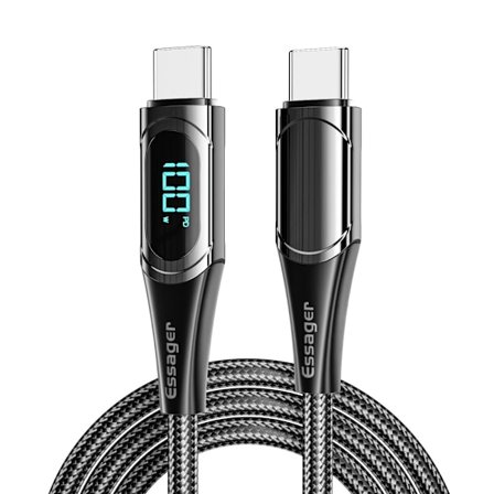 ESSAGER 1m 100W USB-C - USB-C LED Snabbladdning Svart