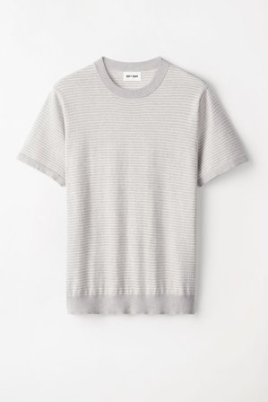 Soft Goat - Men's Striped T-shirt - Men cashmere sweater - L - Grey/Ivory
