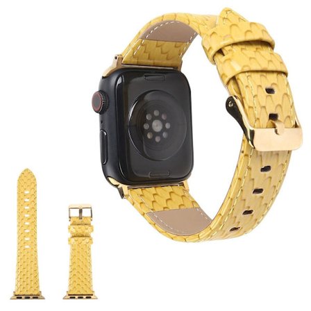 Apple Watch 42mm - 44mm urrem i læder med slangetekstur - Gul