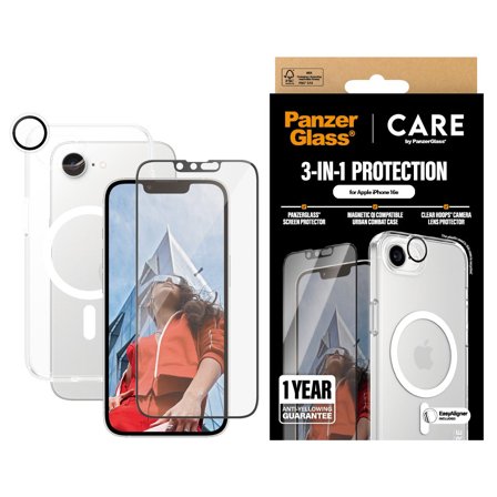CARE by Panzer Flagship 3-in-1 Bundle iPhone 16e PanzerGlass - High quality tempered glass screen protector