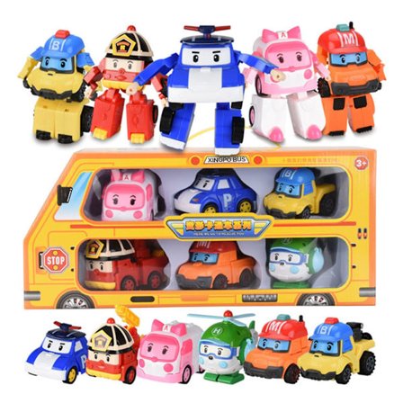 Sæt med 6 stk Poli Bil Børn Robot Legetøj Transform Vehicle Cartoon Anime Action Figur Legetøj Til Børn Gave