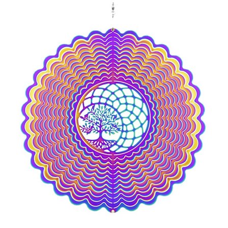 Vindspinner (25cm * 33cm) innendørs og utendørs rustfritt stål 3D hengende hagedekorasjon blå rosa solsikke metall vindspinner