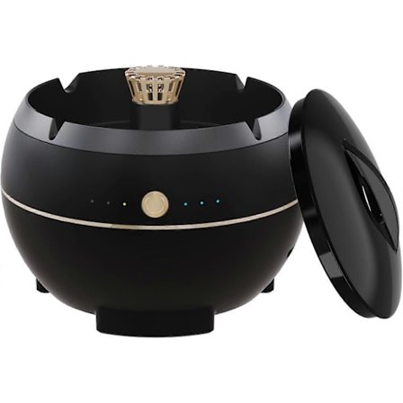 2-i-1 Luftrenare Multifunktionell Rökfri Askkopp USB Uppladdningsbar Askkopp Elektronisk Askkopp med Filter, Bäst för Hemmakontor (Svart)