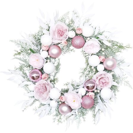 1-pakning Julekranser med Roser Pioner Eukalyptus Glitter Dørvindu Hengende Julekrans for Bryllupsdekorasjon P_tfrf