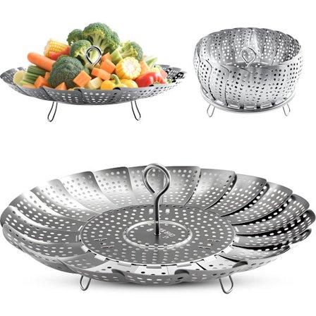 Ångkorg i rostfritt stål, Instant Pot-tillbehör för mat och grönsaker, expanderbar ångkorg som anpassas till olika kastruller (15,5 cm–25,5 cm)