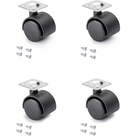 Svarta svängbara möbelhjul utan broms 30 mm diameter med fästplatta och kullager, 4-pack [Energiklass A+]