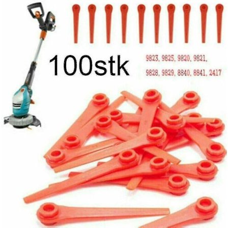 100x muoviterät, vaihtoterät Gardena-ruohotrimmerille Easycut Li-18/23r (100 kpl)